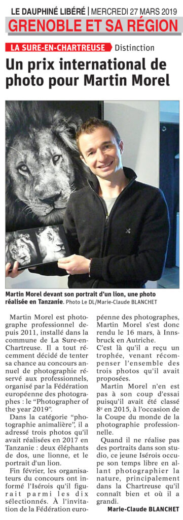 Article de presse suite à la 8ème place au concours Photographer Of The Year 2019